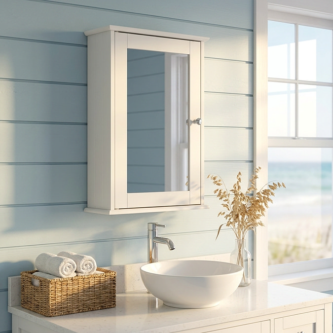 Croydex Malton Wooden Single Door White Bathroom Mirror Cabinet with FlexiFix