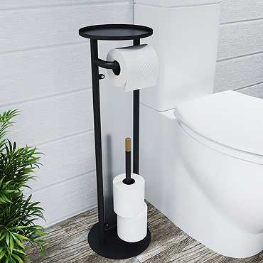 Croydex Matt Black & Bamboo Multi-Function Toilet Butler - PA810021  Profile Large Image