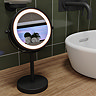 Croydex Matt Black Illuminated Battery Operated Pedestal Mirror with 3x Magnifying