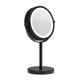 Croydex Matt Black Illuminated Battery Operated Pedestal Mirror with 3x Magnifying