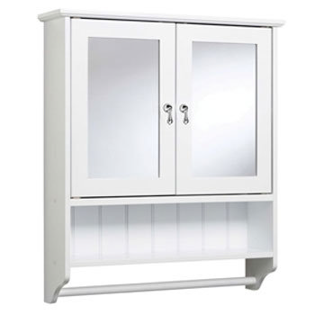 Croydex - MDF Ribble Double Door Mirrored Bathroom Cabinet with Shelf & Rail Large Image