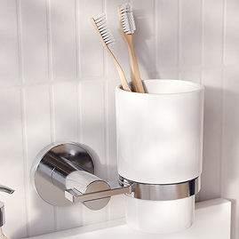Croydex Metra Flexi-Fix Tumbler & Holder - Chrome