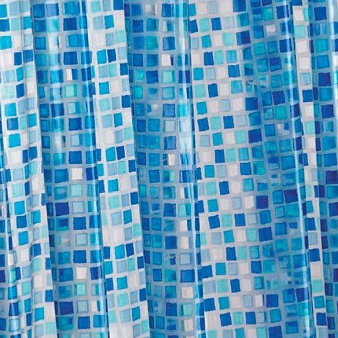 Croydex Blue Mosaic PVC Shower Curtain W1800 x H1800mm - AE543424 Large Image