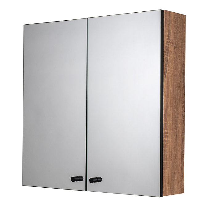 Croydex Ontario Teak Effect Wooden Double Door Mirror Cabinet with FlexiFix - WC971086 Large Image