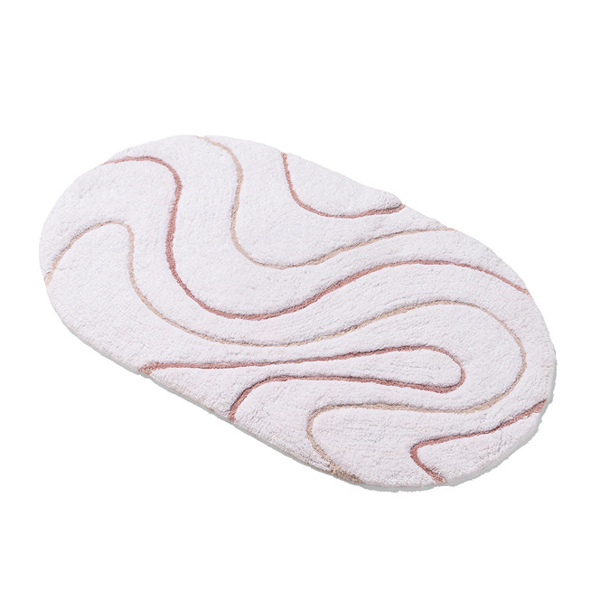 Top-angled view of the Croydex Pink and White Swirls Bath Mat, pictured on a white background.