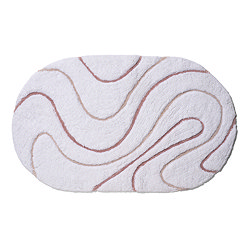Top-down view of the Croydex Pink and White Swirls Bath Mat showing the swirling pink lines on the white mat, pictured on a white background.