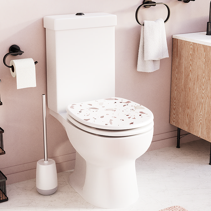 Croydex Pink Terrazzo Flexi-Fix Wooden Toilet Seat - WL910123