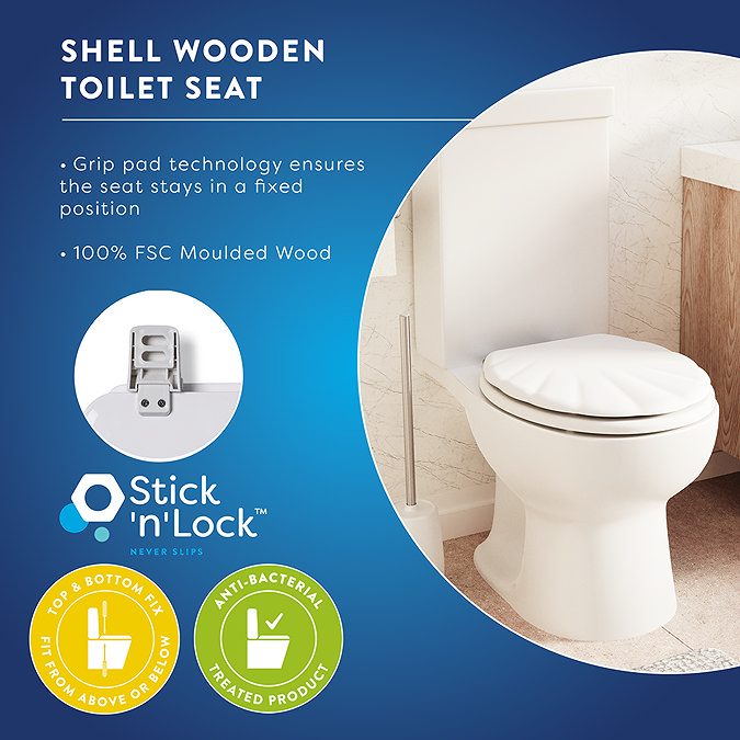 Croydex Shell Style Stick 'n' Lock Wooden Toilet Seat - WL611422