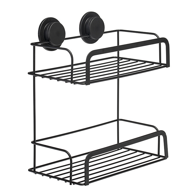 Croydex Stick n Lock 2 Tier Cosmetic Basket - Matt Black