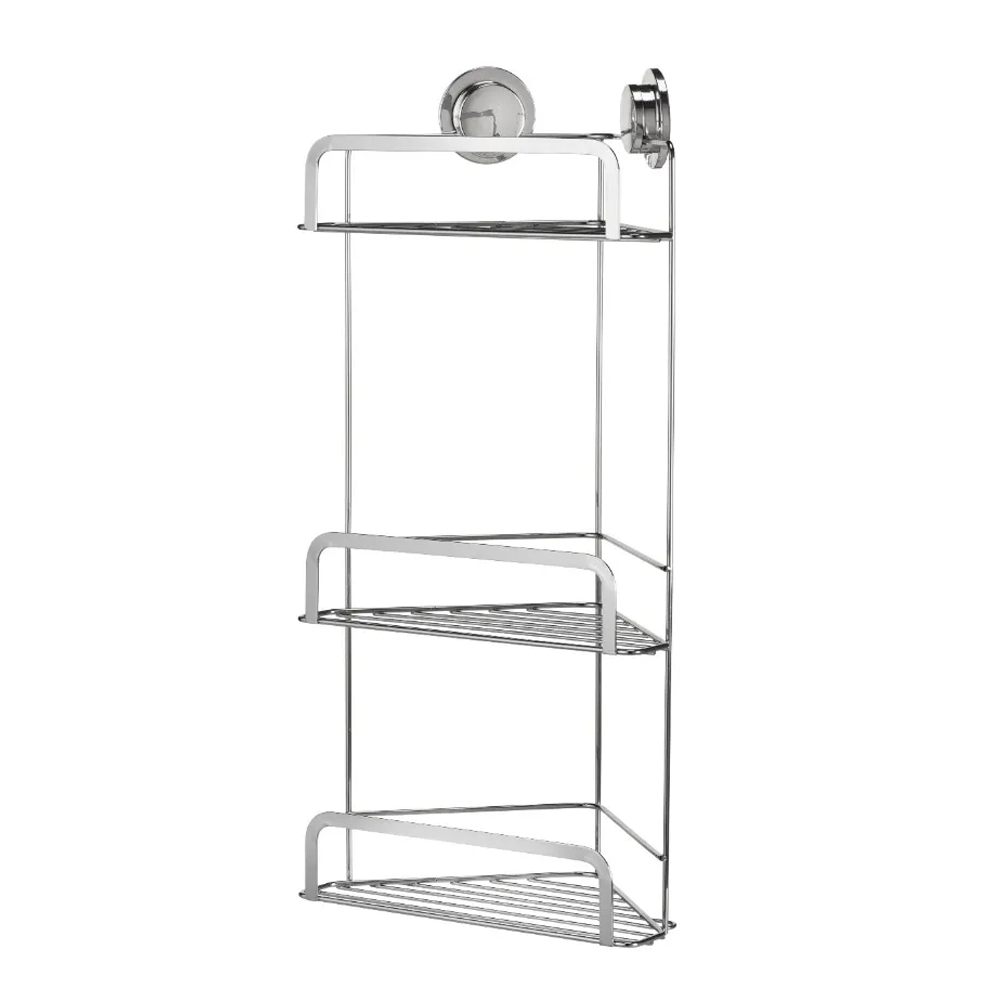 Croydex Stick n Lock 3 Tier Corner Basket Chrome