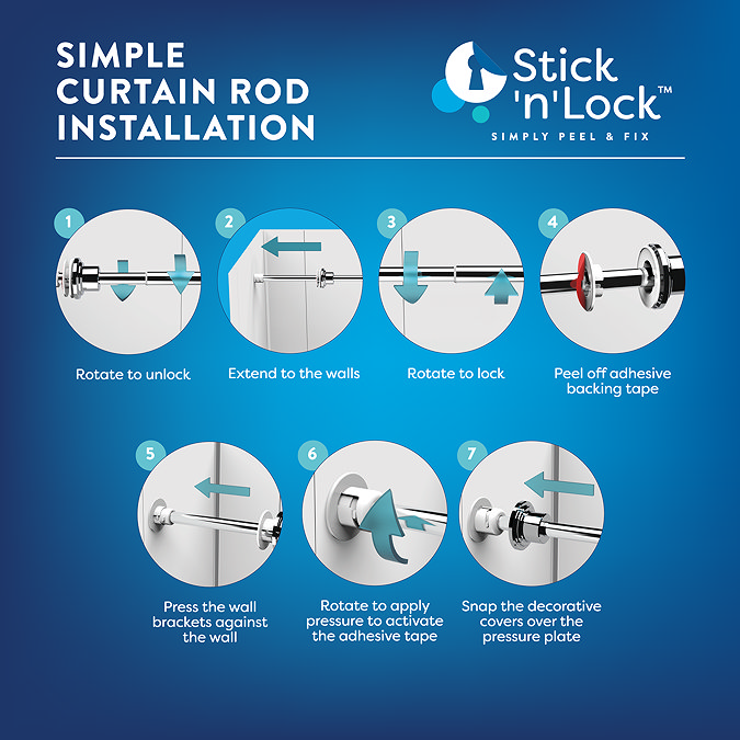 Croydex Stick N Lock Premium Telescopic Rod - Chrome - AD230041