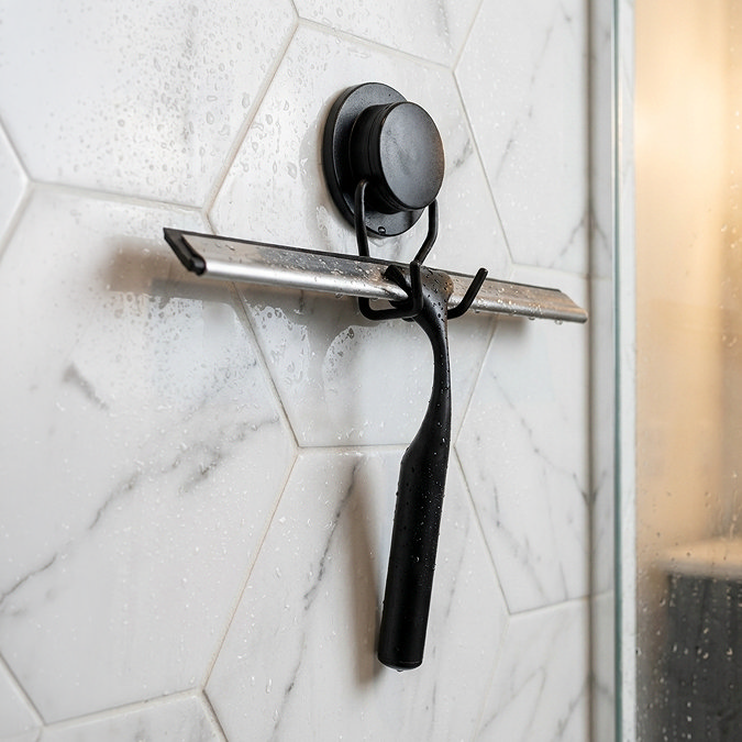 Croydex Stick 'N' Lock Shower Squeegee & Holder - Matt Black