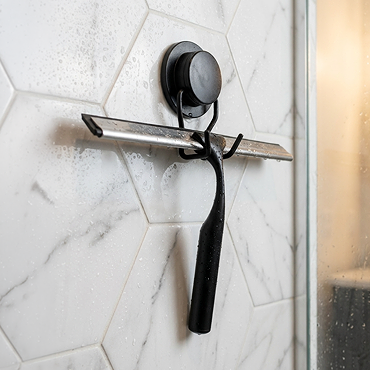 Croydex Stick 'N' Lock Shower Squeegee & Holder - Matt Black
