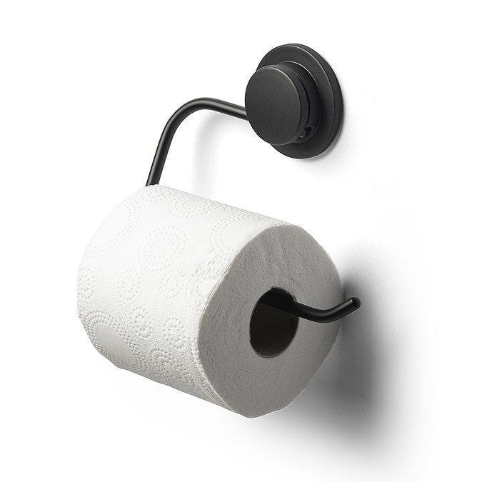 Croydex Stick n Lock Toilet Roll Holder - Matt Black