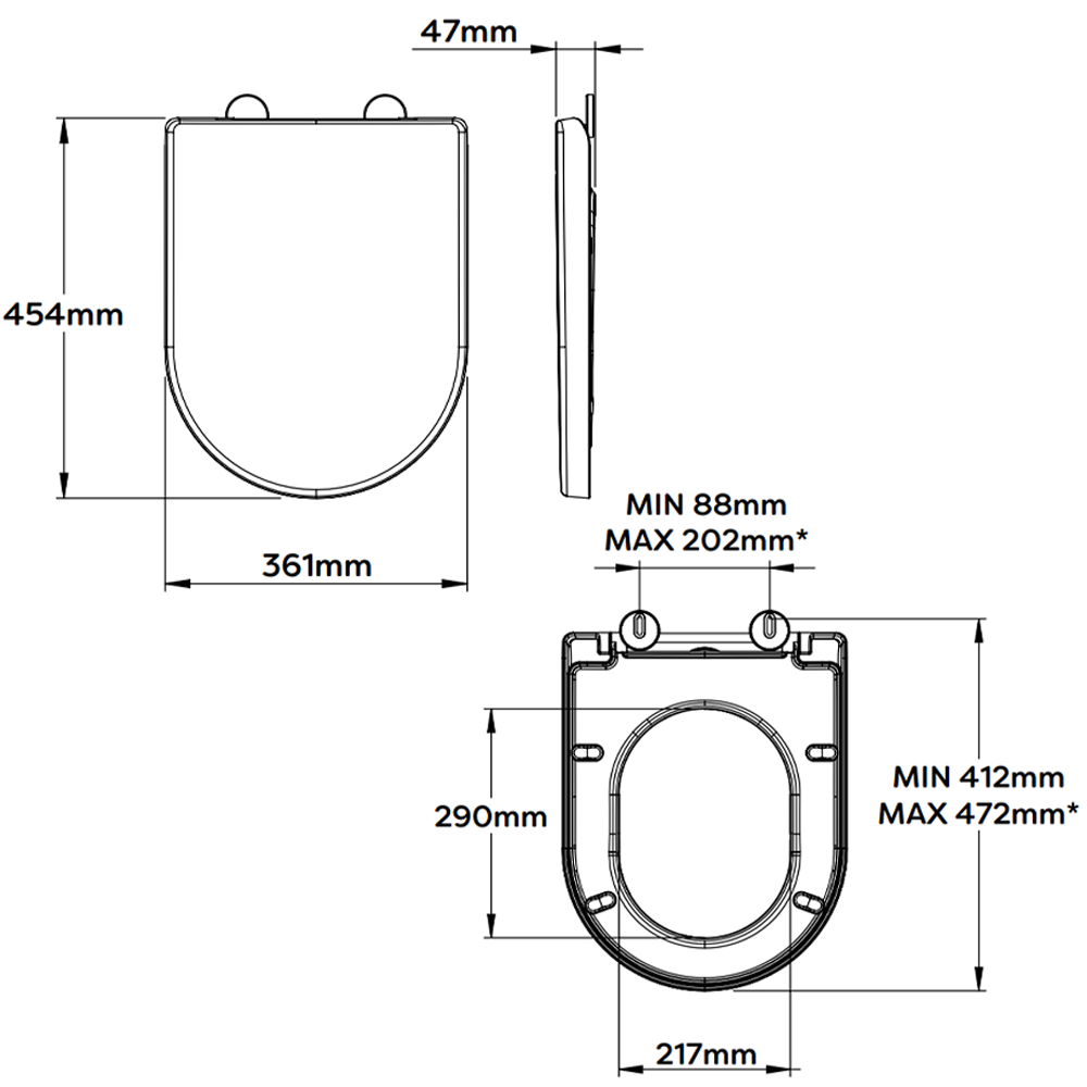Croydex Telese D-Shape Stick 'N' Lock Soft Close Quick Release Toilet Seat
