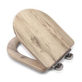 Croydex Varese Grey Oak Effect D-Shaped Flexi-Fix Toilet Seat with Soft Close and Quick Release - WL