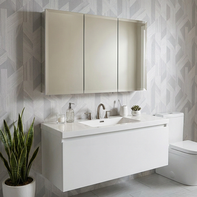 Croydex Westbourne Triple Door Tri-View White Steel Mirror Cabinet with FlexiFix