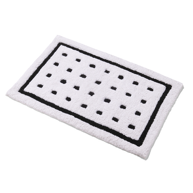 Top-angled view of the Croydex White and Black Squares Bath Mat, pictured on a white background.