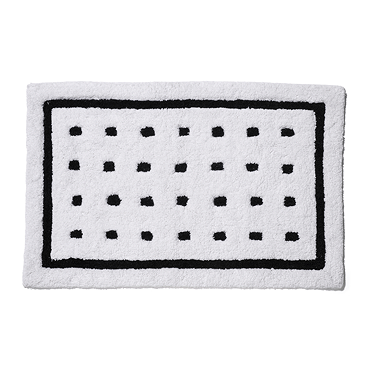Top-angled view of the Croydex White and Black Squares Bath Mat, pictured on a white background.