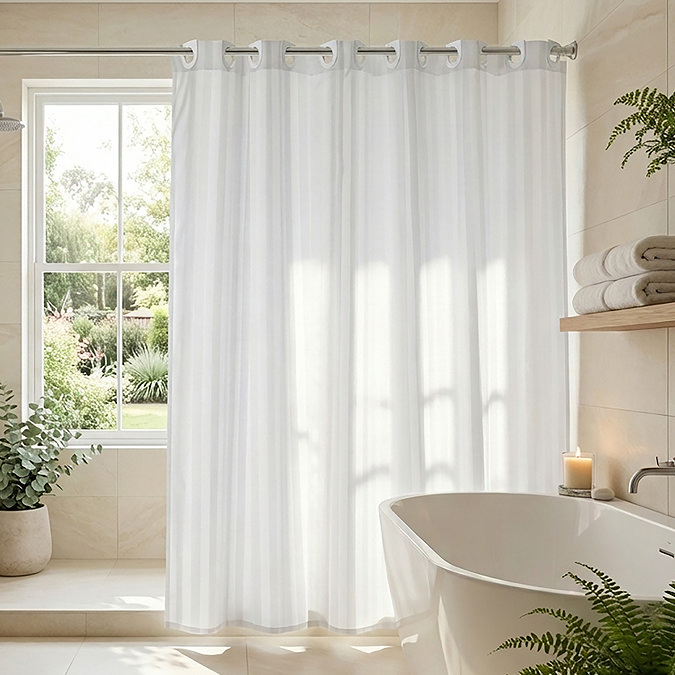 Croydex White Regency Stripe Polyester Hook N Hang Shower Curtain W1800 x H1800mm