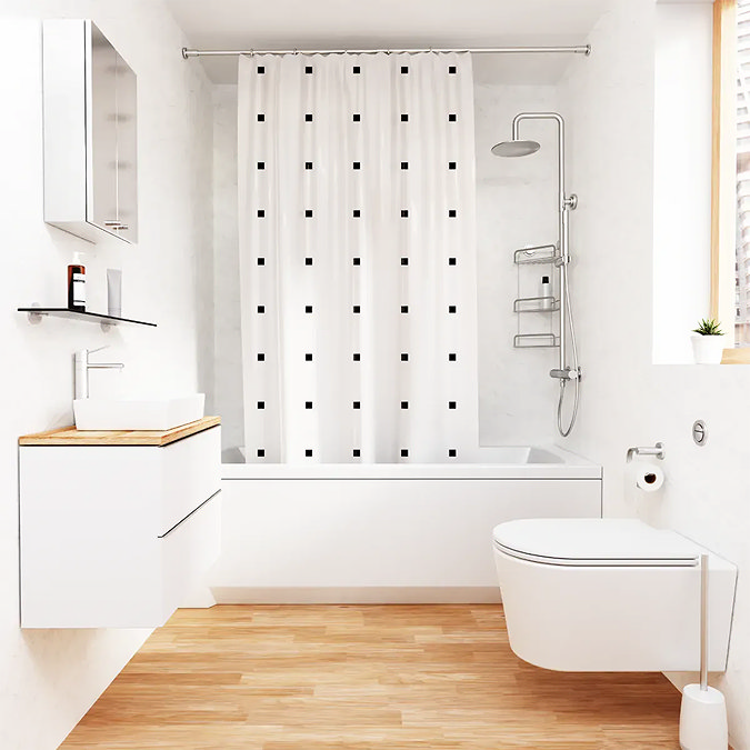 Croydex White with Black Square Dots Shower Curtain 1800 x 1800mm