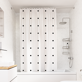 Croydex White with Black Square Dots Shower Curtain 1800 x 1800mm