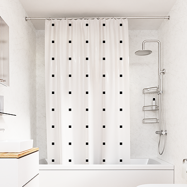 Croydex White with Black Square Dots Shower Curtain 1800 x 1800mm