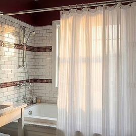 Croydex White Woven Stripe Textile Shower Curtain W1800 x H1800mm