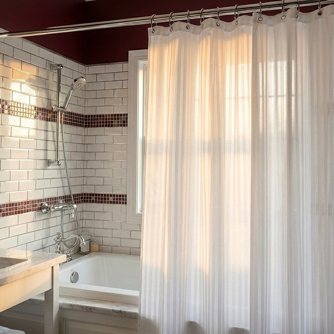 Croydex White Woven Stripe Textile Shower Curtain W1800 x H1800mm