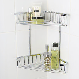 Croydex Corner Shower Storage Basket Chrome (Large - 2 Tier) Large Image