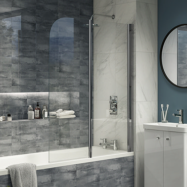 Cruze 1100 x 1400 Chrome 6mm Bi-Fold Hinged Bath Screen  Feature Large Image