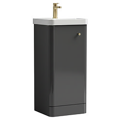 Cruze 400mm Curved Gloss Grey Vanity Unit with Brushed Brass Handle