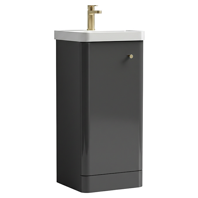 Cruze 400mm Curved Gloss Grey Vanity Unit with Brushed Brass Handle