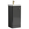 Cruze 400mm Curved Gloss Grey Vanity Unit with Brushed Brass Handle