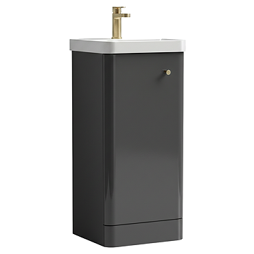 Cruze 400mm Curved Gloss Grey Vanity Unit with Brushed Brass Handle