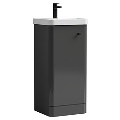 Cruze 400mm Curved Gloss Grey Vanity Unit with Matt Black Handle