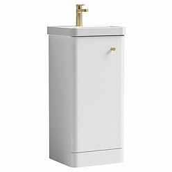 Cruze 400mm Curved Gloss White Vanity Unit with Brushed Brass Handle