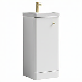 Cruze 400mm Curved Gloss White Vanity Unit with Brushed Brass Handle