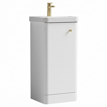 Cruze 400mm Curved Gloss White Vanity Unit with Brushed Brass Handle