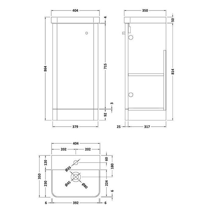 Cruze 400mm Curved Gloss White Vanity Unit with Matt Black Handle