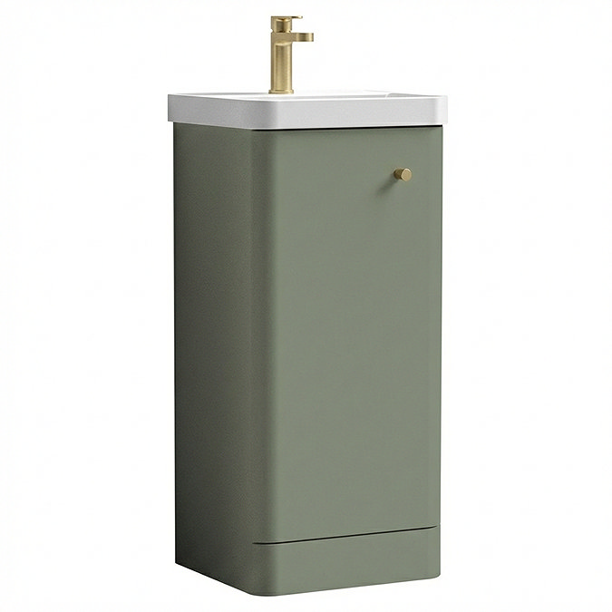 Cruze 400mm Curved Satin Green Vanity Unit with Brushed Brass Handle