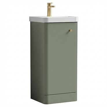 Cruze 400mm Curved Satin Green Vanity Unit with Brushed Brass Handle