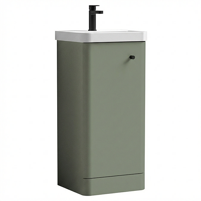 Cruze 400mm Curved Satin Green Vanity Unit with Matt Black Handle