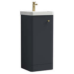 Cruze 400mm Curved Soft Black Vanity Unit with Brushed Brass Handle