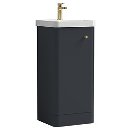 Cruze 400mm Curved Soft Black Vanity Unit with Brushed Brass Handle