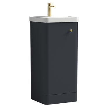 Cruze 400mm Curved Soft Black Vanity Unit with Brushed Brass Handle