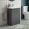 Cruze 500mm Curved Gloss Grey Vanity Unit with Brushed Brass Handles