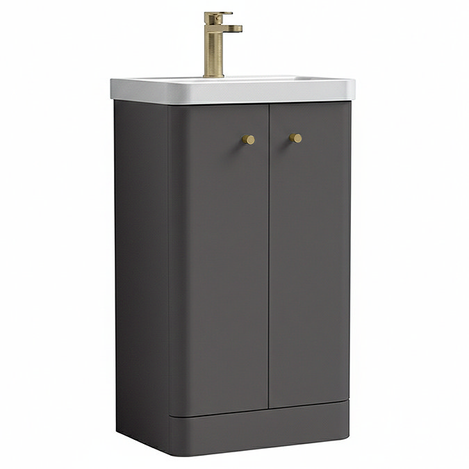 Cruze 500mm Curved Gloss Grey Vanity Unit with Brushed Brass Handles