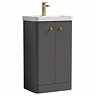 Cruze 500mm Curved Gloss Grey Vanity Unit with Brushed Brass Handles