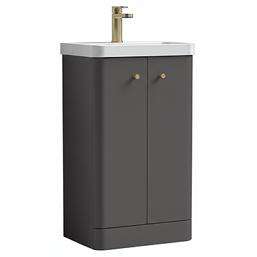 Cruze 500mm Curved Gloss Grey Vanity Unit with Brushed Brass Handles